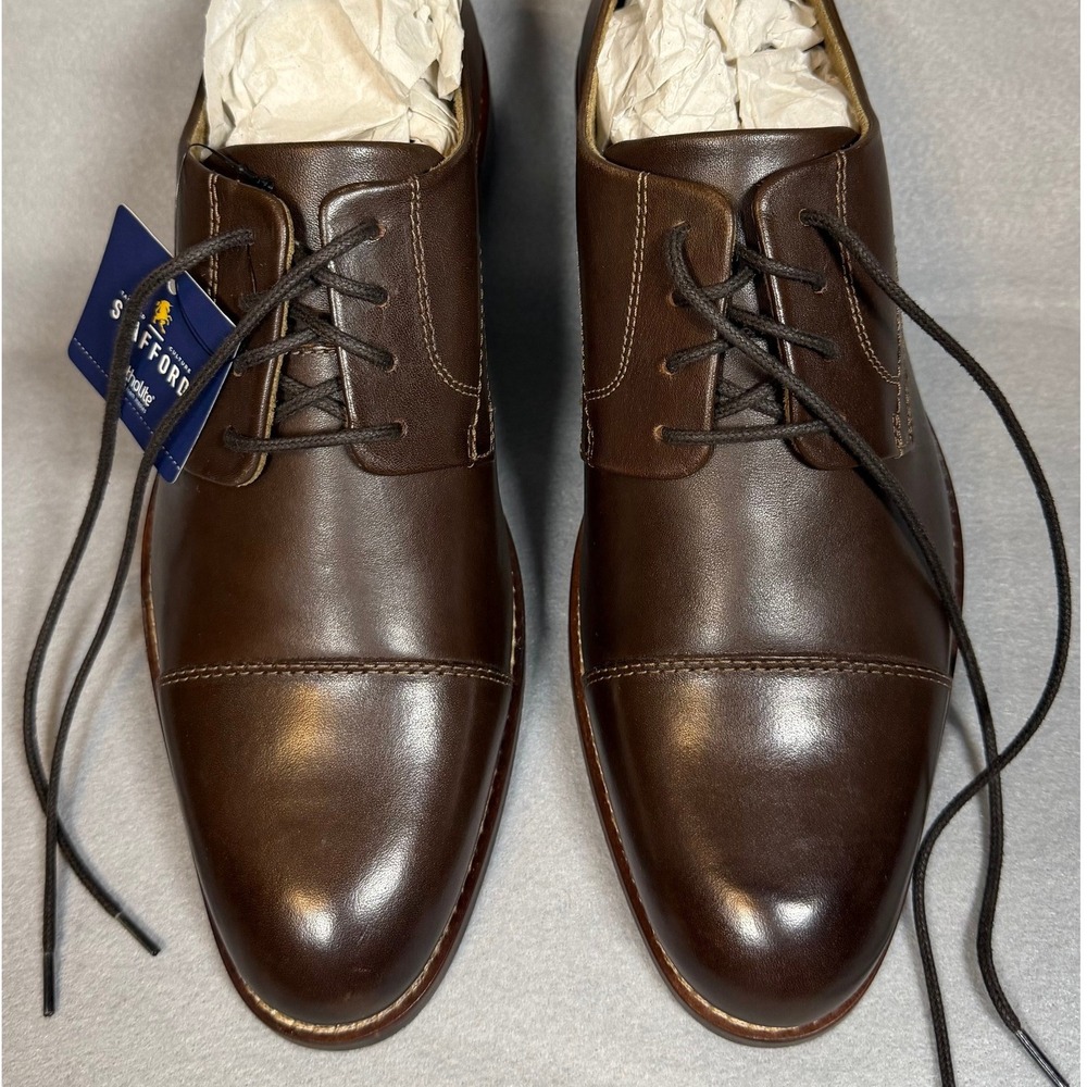 Stafford Logan Mens Cognac Brown Leather Cap Toe Derby Dress Shoes 8 Medium NWT